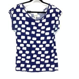 Anthropologie Porridge Cap Sleeve Scoop Neck T-Shirt Womens Sz Small Blue White